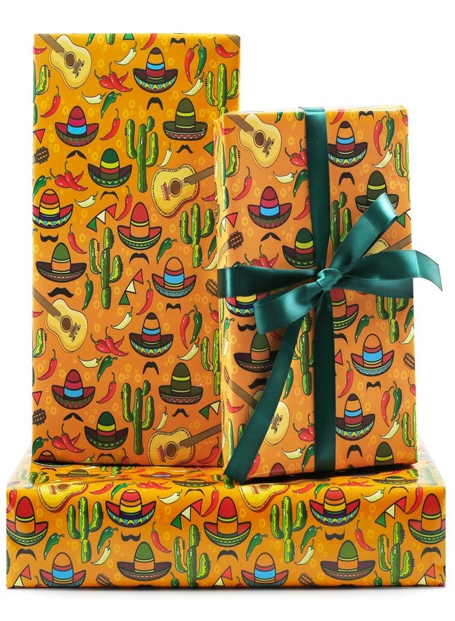 AirCool Mexican Fiesta Wrapping Paper, 6 Sheets Cactus Sombrero Guitar Chili Pepper Mustache Printed Mexico Party Gift Wrap 20x28 inches Folded Flat for Mexican Themed Cinco De Mayo Carnival Birthday Party - Image 1